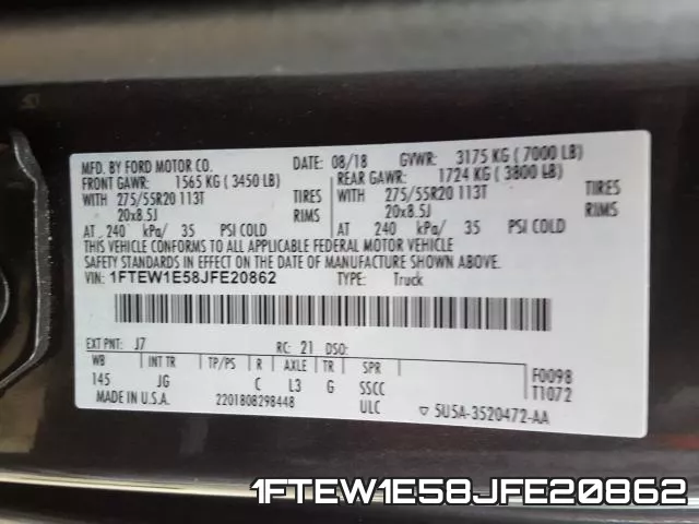 1FTEW1E58JFE20862 фото 2