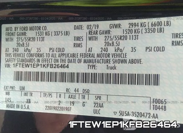 1FTEW1EP1KFB26464 фото 10