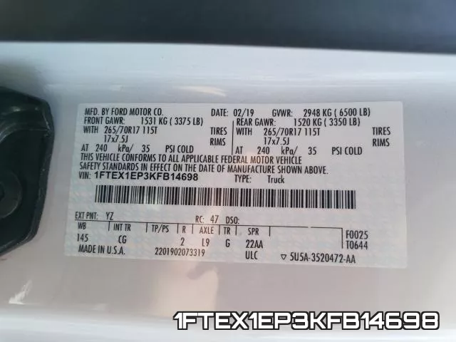 1FTEX1EP3KFB14698 фото 2