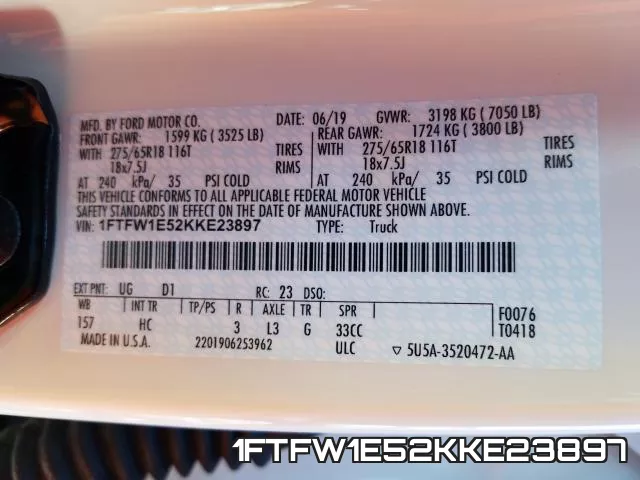 1FTFW1E52KKE23897 фото 2