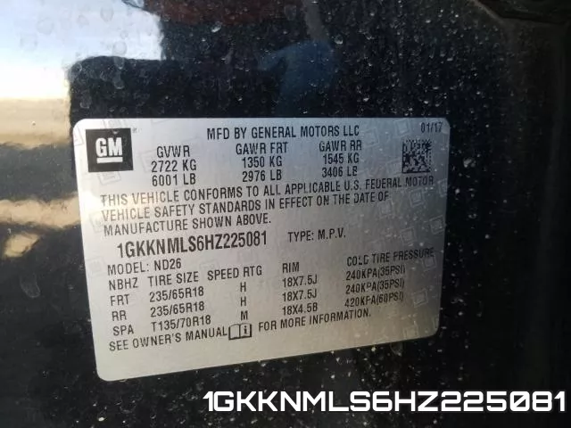 1GKKNMLS6HZ225081 фото 2