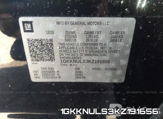 1GKKNULS3KZ191656 фото 9