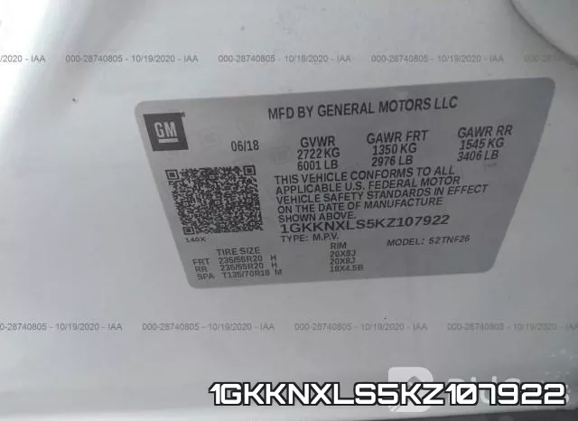 1GKKNXLS5KZ107922 фото 10