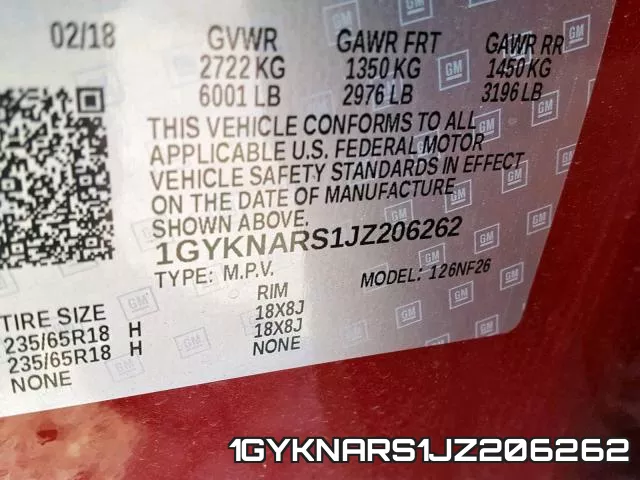 1GYKNARS1JZ206262 фото 2