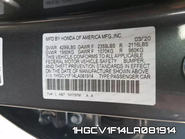 1HGCV1F14LA081914 фото 2