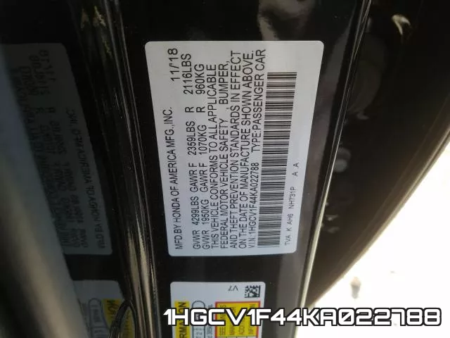 1HGCV1F44KA022788 фото 2
