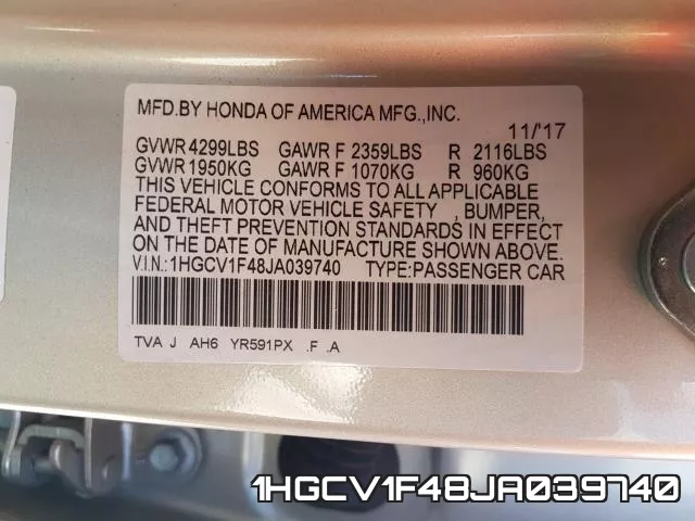 1HGCV1F48JA039740 фото 2