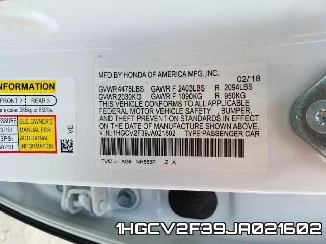 1HGCV2F39JA021602 фото 2