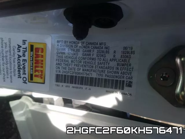 2HGFC2F60KH576471 фото 2