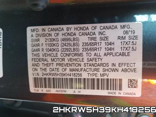 2HKRW5H39KH418256 фото 2