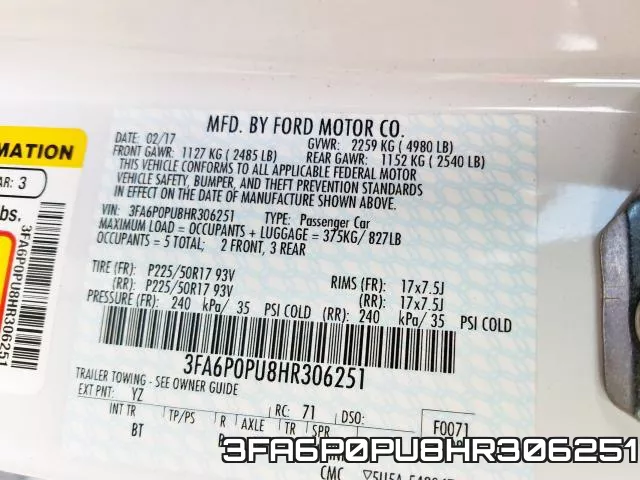 3FA6P0PU8HR306251 фото 2