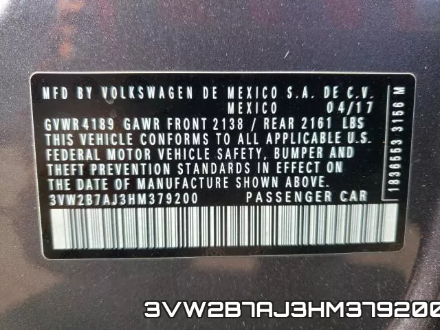 3VW2B7AJ3HM379200 фото 2