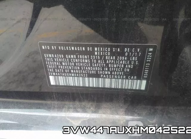 3VW447AUXHM042522 фото 10