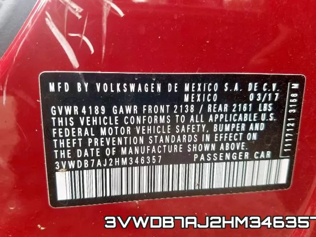 3VWDB7AJ2HM346357 фото 2