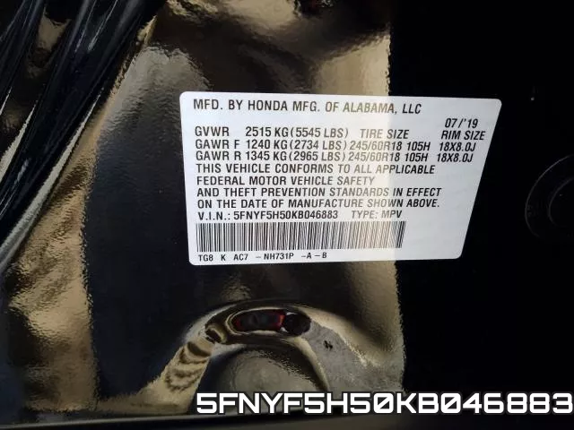 5FNYF5H50KB046883 фото 2