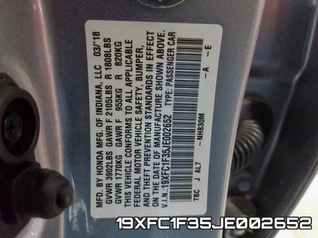 19XFC1F35JE002652 фото 2