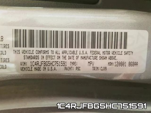 1C4RJFBG5HC751591 фото 2