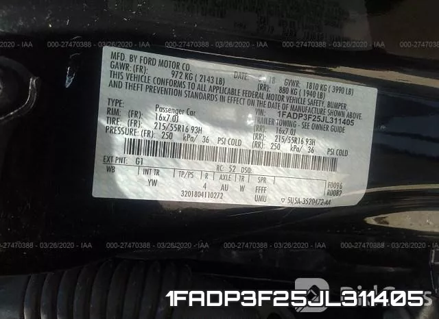 1FADP3F25JL311405 фото 10