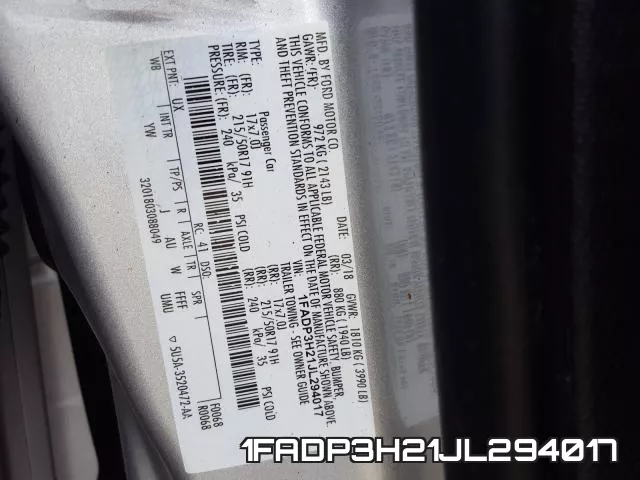 1FADP3H21JL294017 фото 2