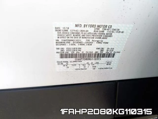 1FAHP2D80KG110315 фото 2