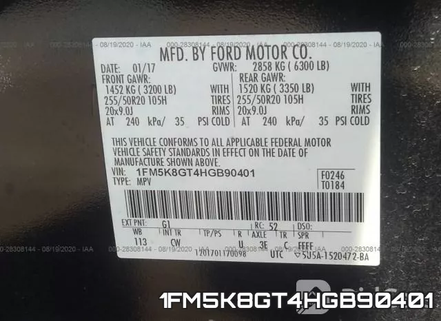 1FM5K8GT4HGB90401 фото 10