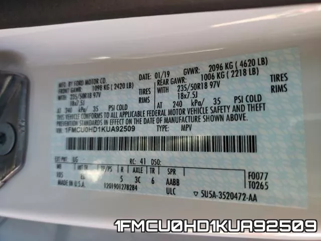 1FMCU0HD1KUA92509 фото 2