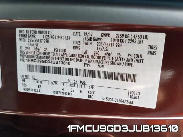 1FMCU9GD3JUB13610 фото 2