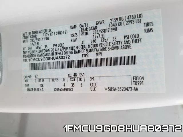 1FMCU9GD8HUA80372 фото 2