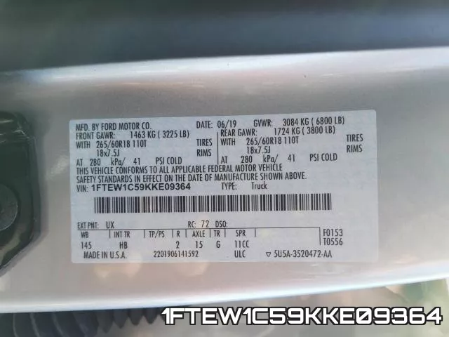 1FTEW1C59KKE09364 фото 2