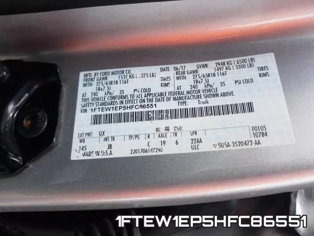 1FTEW1EP5HFC86551 фото 2