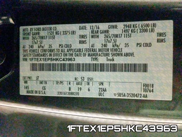 1FTEX1EP5HKC43963 фото 2