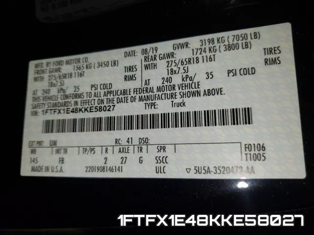 1FTFX1E48KKE58027 фото 2