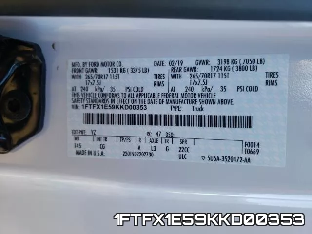 1FTFX1E59KKD00353 фото 2