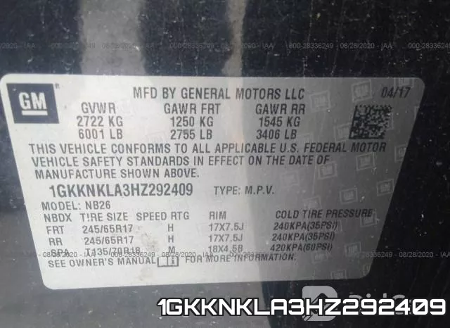 1GKKNKLA3HZ292409 фото 10