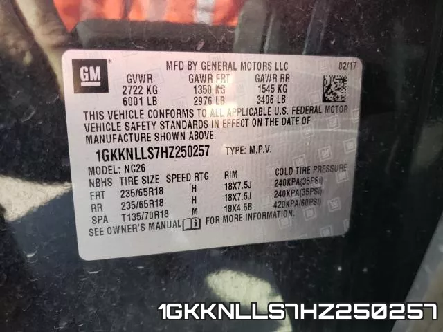 1GKKNLLS7HZ250257 фото 2