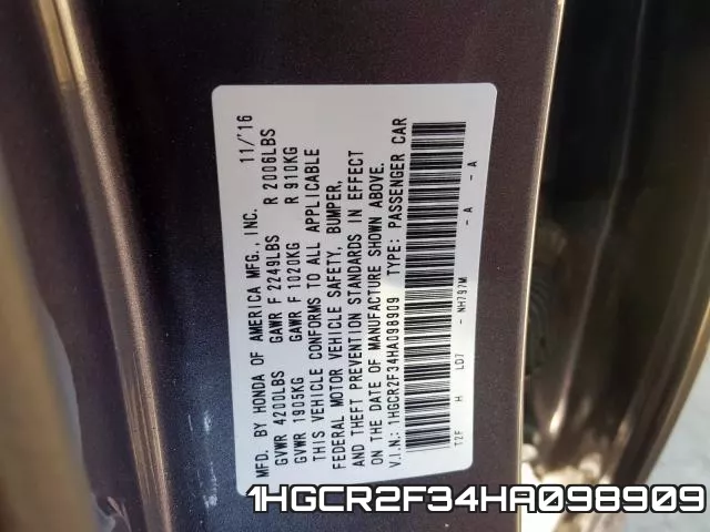 1HGCR2F34HA098909 фото 2