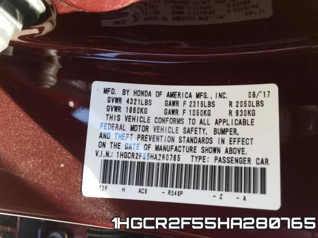 1HGCR2F55HA280765 фото 2