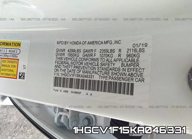 1HGCV1F15KA046331 фото 10