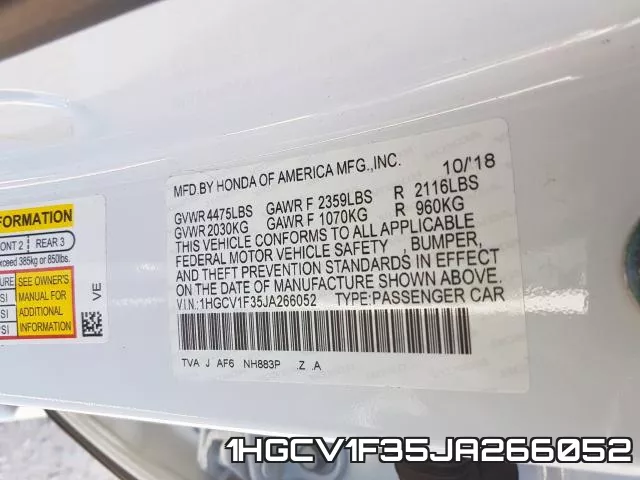 1HGCV1F35JA266052 фото 2