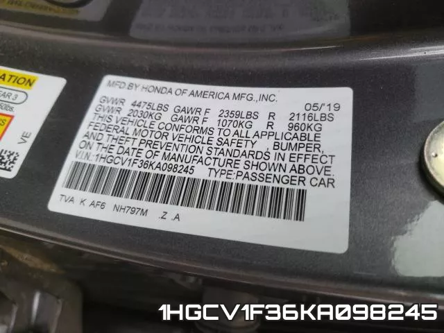 1HGCV1F36KA098245 фото 2