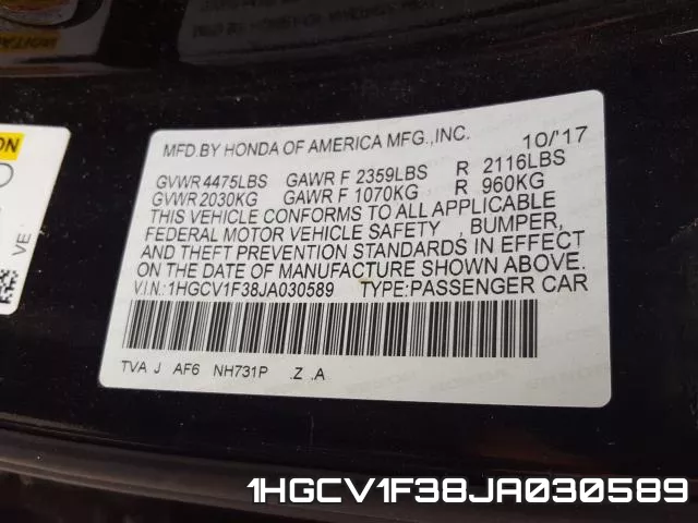 1HGCV1F38JA030589 фото 2