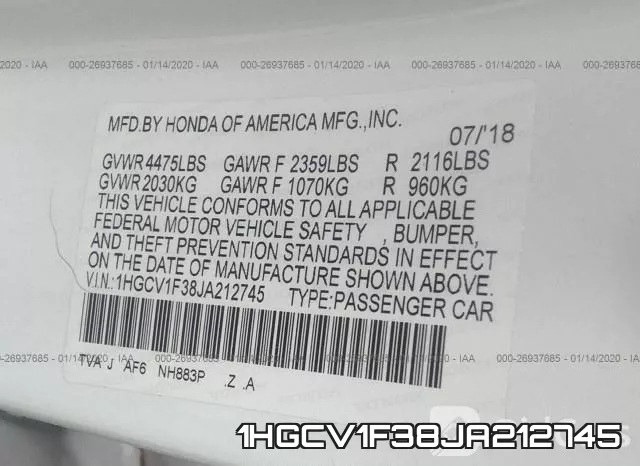 1HGCV1F38JA212745 фото 10