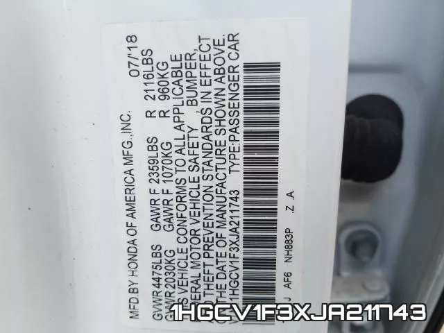 1HGCV1F3XJA211743 фото 2