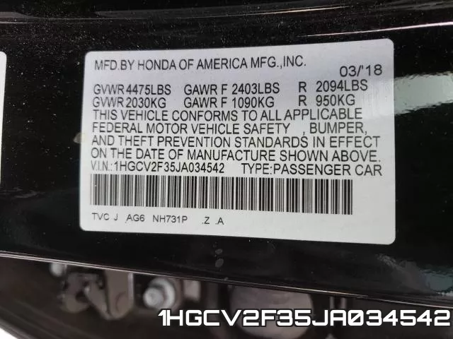 1HGCV2F35JA034542 фото 2