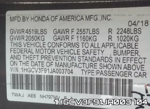 1HGCV3F91JA003704 фото 10