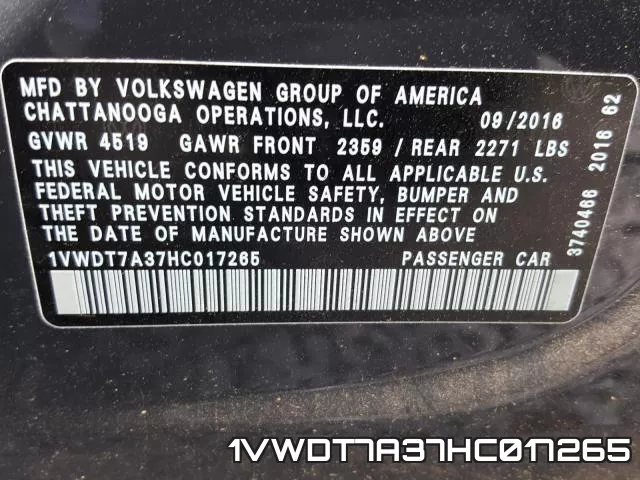1VWDT7A37HC017265 фото 2