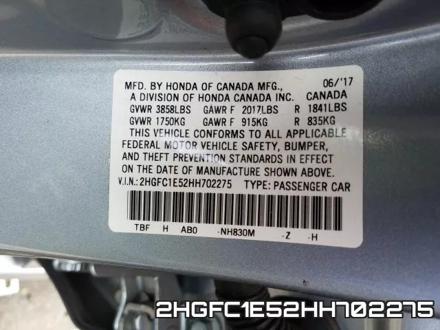 2HGFC1E52HH702275 фото 2