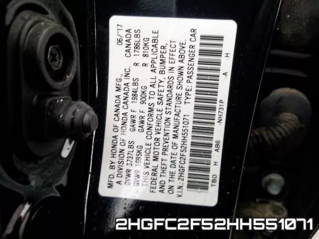2HGFC2F52HH551071 фото 2