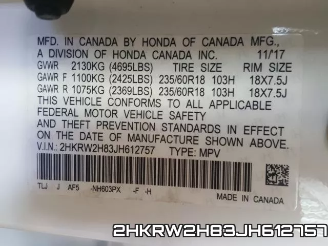 2HKRW2H83JH612757 фото 2