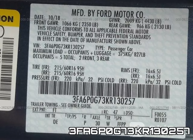 3FA6P0G73KR130257 фото 10